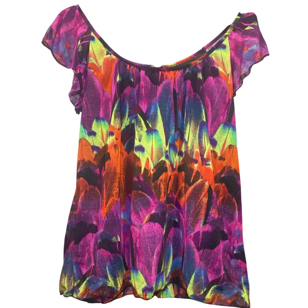 Womens Small Multicolor Flutter Sleeve‎ Scoop Neck Blouse Dark Fairy Grunge